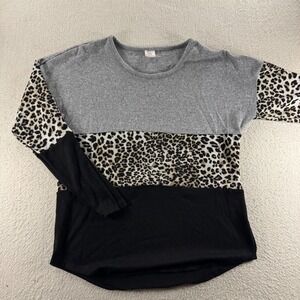 No Boundaries Top Juniors XL Gray Leopard Black Colorblock Long Sleeves Grunge
